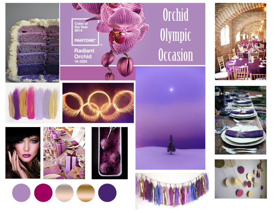 orchid olympic party radiant orchid, olympic party, theme board, party theme