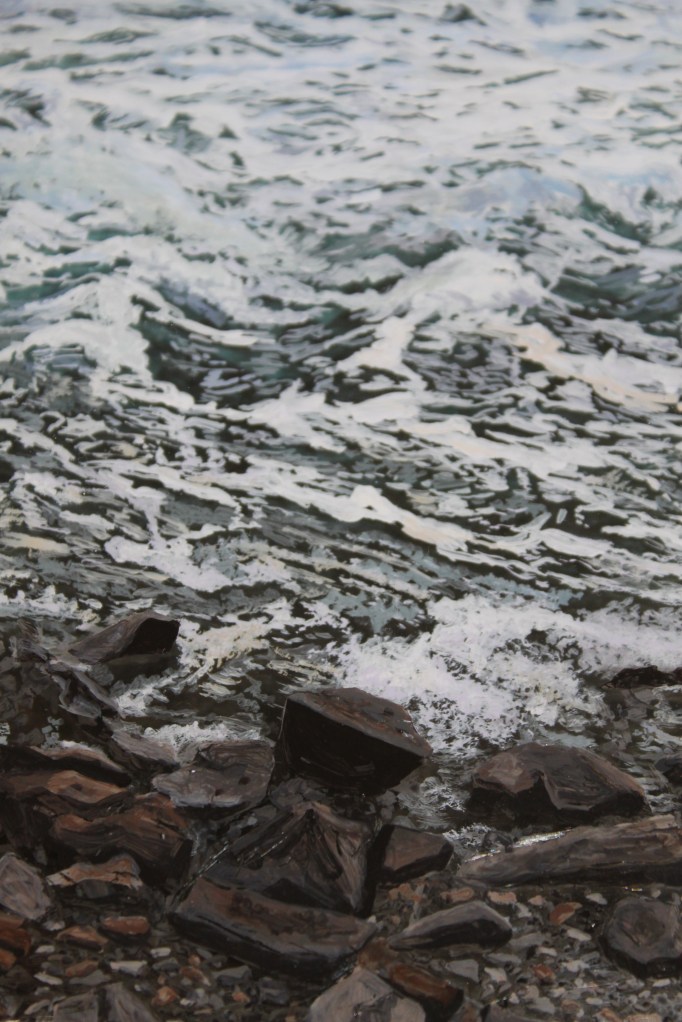 detail shot from "Heading Out, Cohasset"  © Jess Hurley Scott, landscape layred panel painter