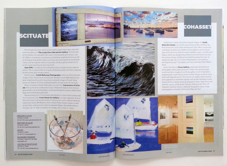 As part of the Scituate 'art walk' feature, my recent wave piece, "Mercury, #1" is center. South Shore Living Mag, July 2015