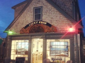 My paintings in the window of 'The Lucky Finn Cafe'